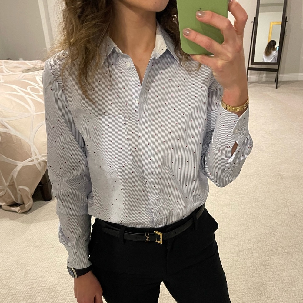 H&M blue and white striped shirt with hearts